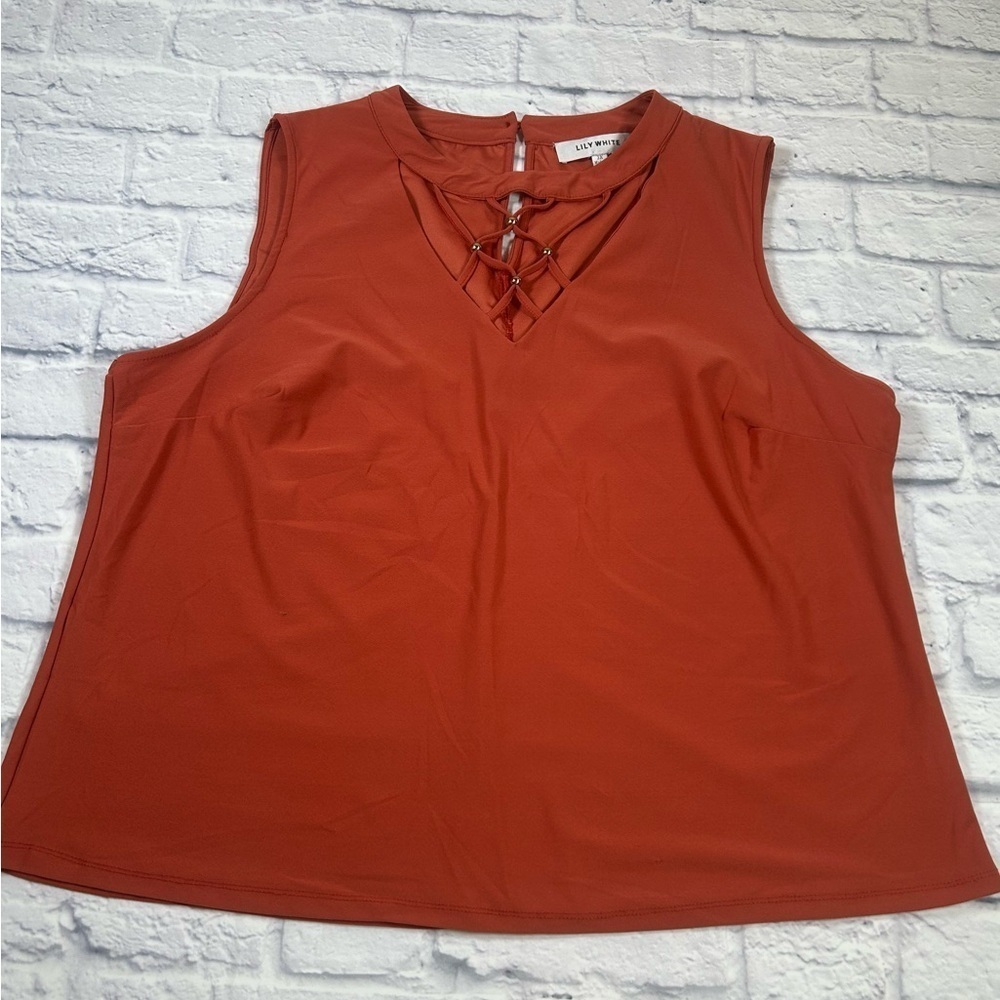 Lily White Orange Sleeveless Beaded Neckline Blouse. Size 3X. Fall Transition.